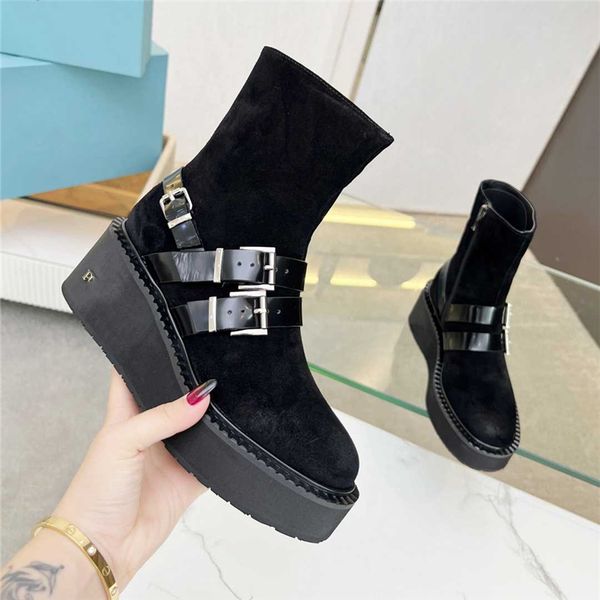 

luxury design boots 2023 pradity fashion women retro decoration winter warm snow non slip high heel martin knight tassel casual socks boots, Black
