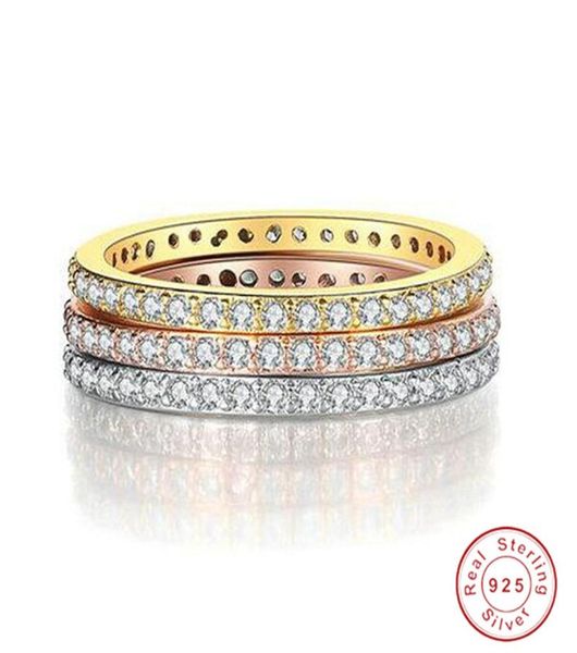 

simple fashion jewelry 925 sterling silverrose gold fill pave white sapphire cz diamond eternity women wedding engagement band ri9660508, Slivery;golden