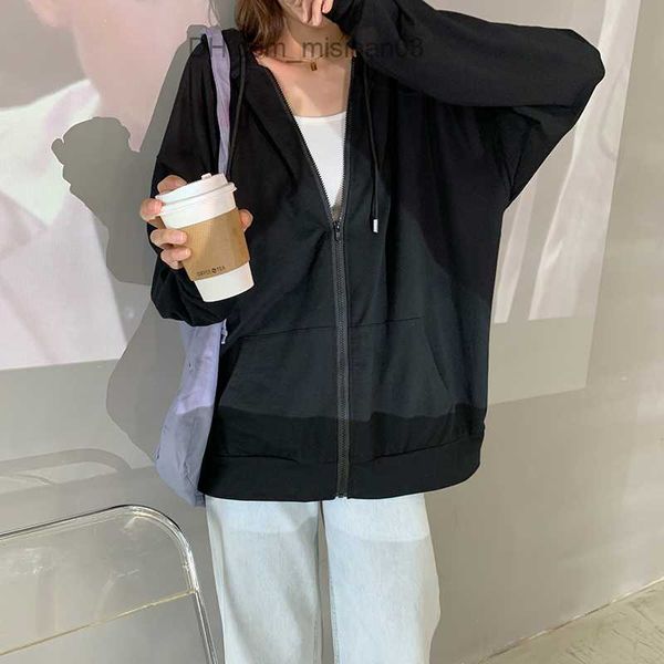 

men's hoodies sweatshirts 1990s harajuku casual solid zipper hoodie sweatshirt jacket super dalian hoodie retro pocket women's lon, Black