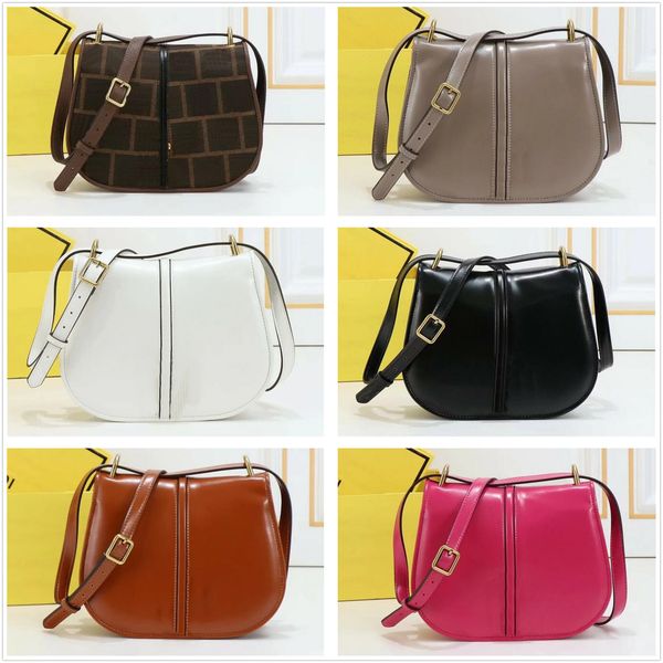 

designer grain leather shoulder bags front curved line metal letter cross body baguette bags gold magnetic metallic hardware buckle flap han