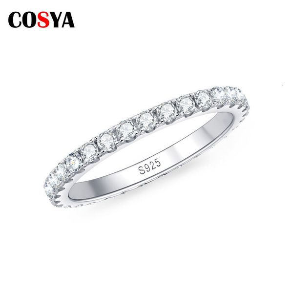 

wedding rings cosya 925 sterling silver 2mm row full circle for women diamond band engagement jewelry 230802, Slivery;golden