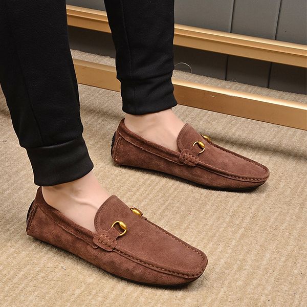 

high-grade men's shoes spring and summer matte leather men's earth shoes without laces overburden plate shoes a casual leather sho, Black