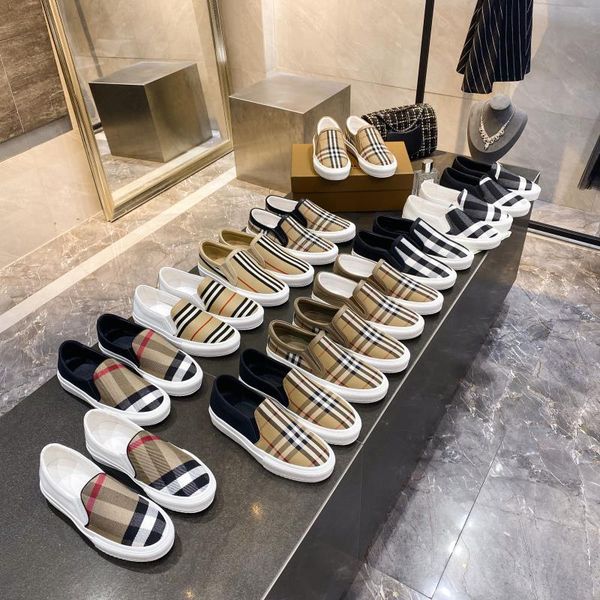 

vintage check casual shoes men women cotton flats striped pattern shoe rubber sole platform trainers sneakers canvas gabardine loafers canva, Black