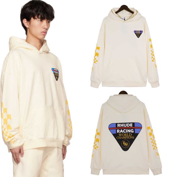 

2023 autumn/winter new rhude racing pattern printed hooded sweater batch, Black
