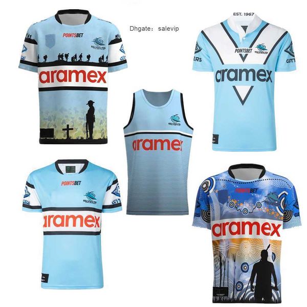 

fw23 men's t-shirts new 2023 2024 sharks indigenous rugby jersey home away jerseys australia cronulla sharks anzac rugby shirt, White;black