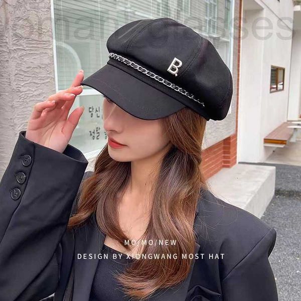 

ball caps designer korean version ins chain b letter soft edged beret children spring and autumn skynet red versatile painter bud hat trend, Blue;gray
