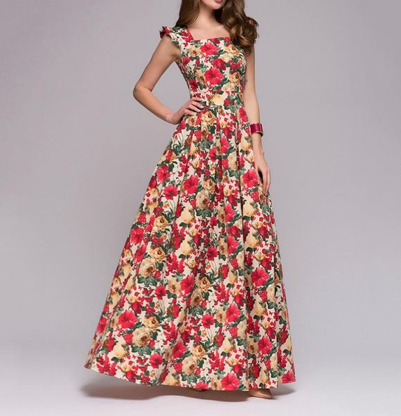 

fashion print long women dresses summer 2019 sleeveless maxi woman dress plus size elegant vestidos women's dresses5359304, Black;gray