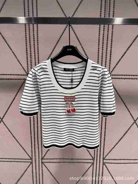 

women's knits & tees designer early autumn new niche design trendy brand striped color matching knitted short sleeved with slim fit ver, White