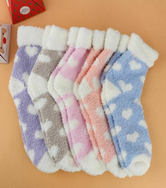 

ladies 5 pairs socks heart printed cosy lounge soft floor fluffy winter socks3439459, Black;white
