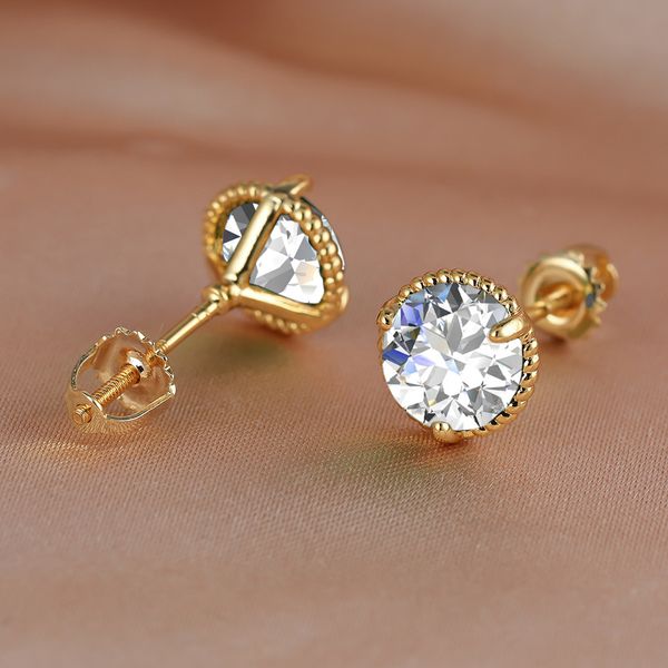 

8mm diameter fashion men women earrings yellow white gold plated bling round cz earrings studs with screwbacks nice jewelry gift, Golden;silver