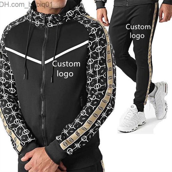 

men's tracksuits custom autumn winter hip hop street men's sportswear suit (sports jacket + sweatpants) men's jacket set t230, Gray