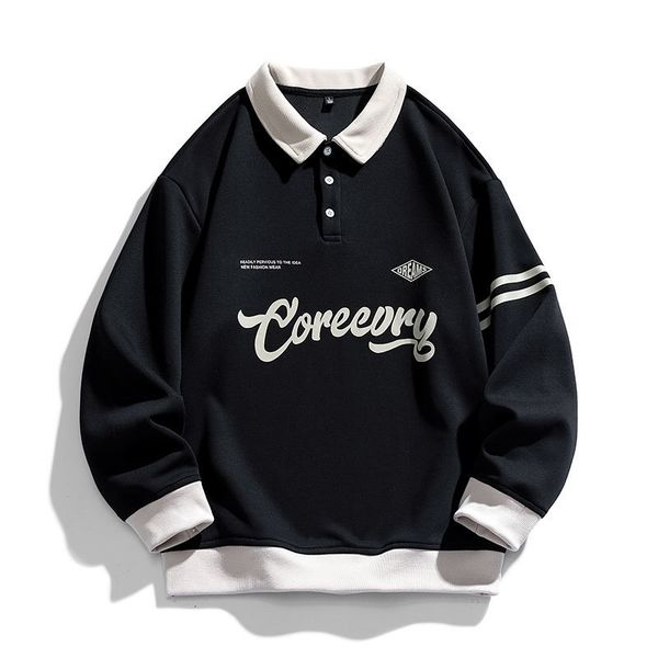 

men's hoodies sweatshirts men oversized contrasting colors lapel sweatshirt spring hip hop streetwear sweatshirt harajuku baseball unif, Black