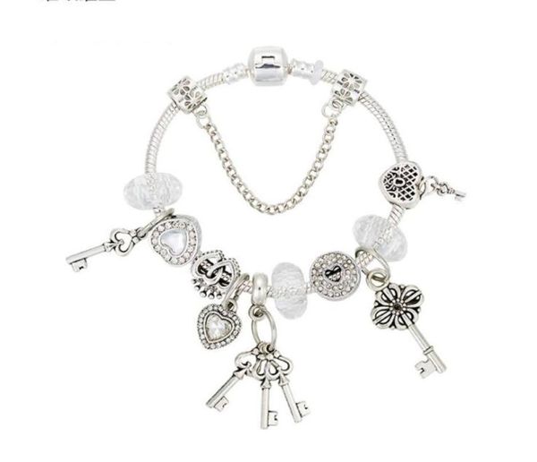 

strands character bracelet key pendant diy heartshaped white beaded jewelry6686033, Black