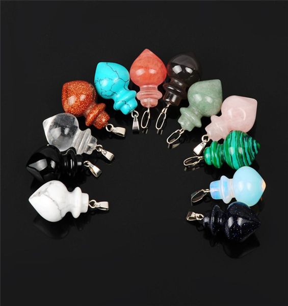 

flower vase shape semi precious stone pendant pendulum natural white turquoise rose quartz clear crystal dowsing healing point cha3052468, Bronze;silver