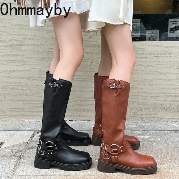 

boots woman western cowgirl boot fashion back zippers long booties autumn winter suqare low heel girl shoes 230801, Black