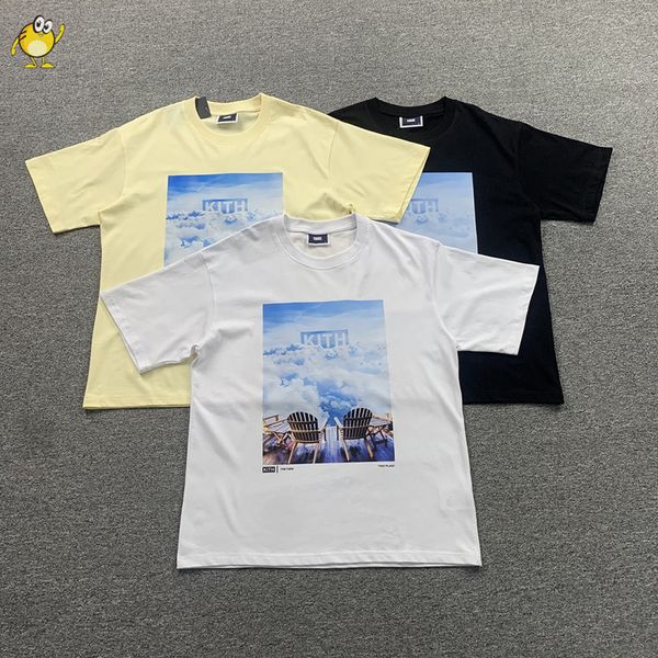 

blue sky white casual graphic print t shirt men woman 1 fashion loose cotton crewneck short sleeve tee, Black;brown