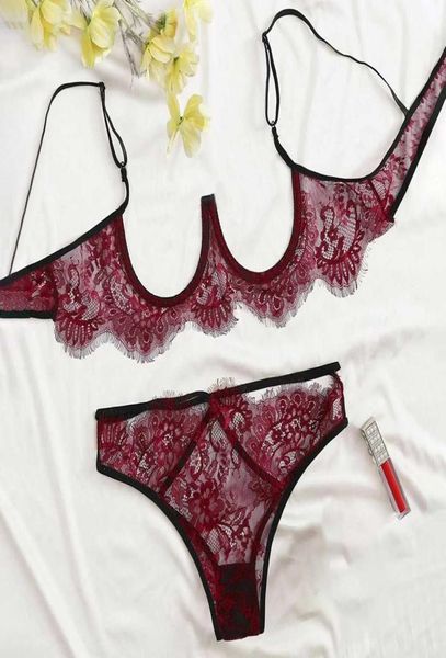 

fashion lace lingerie underwear sleepwear pajamas thong feather hollow out back shaper women set femme pajama q07066768141, Black;red