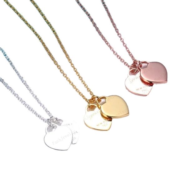

gifts wholesale double heart enamel necklace luxury jewelry female new send girlfriend valentine's day jewelry necklace pendant gift wi, Silver
