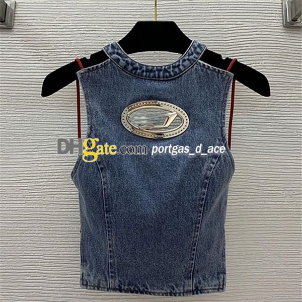 

designer denim women sleeveless t shirt hollow chest letter design tanks halter backless blue summer vest244a, Black