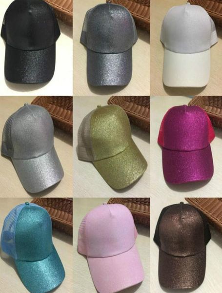 

29 colors glitter ponytail ball cap messy buns trucker ponycaps plain baseball visor cap glitter ponytail hats jxw2649225625, Black;white