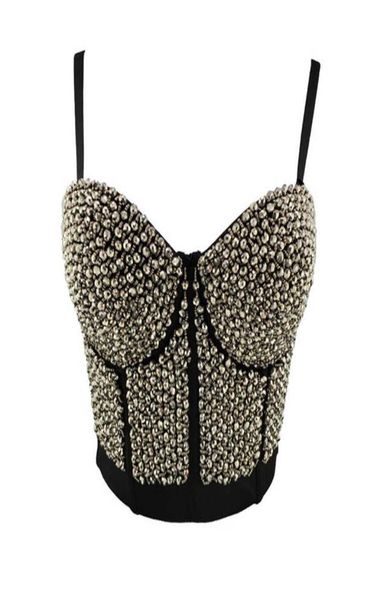 

acrylic beads shine nightclub party tube with built in bra push up bralette crop women camis female clothing x078034991, Black;white