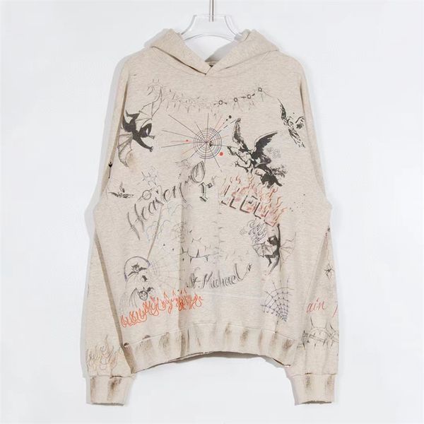 

2023fw vintage hoodie men women graffiti holes oversize pullover, Black;brown
