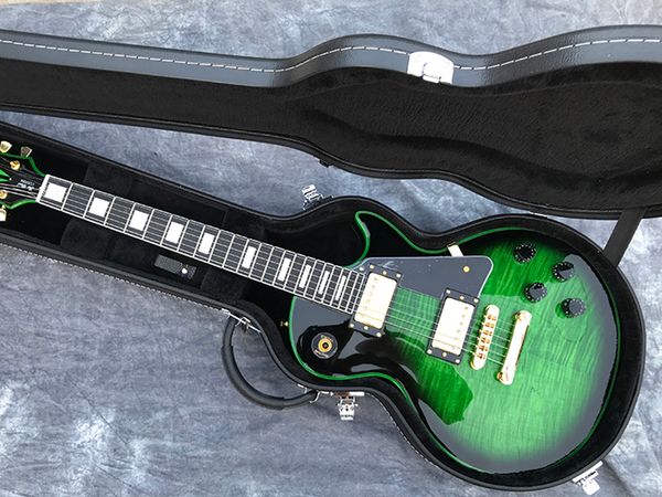 

custom neck and body flame maple electric guitar, green link guitar, oem459
