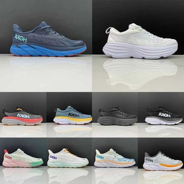 

hk running shoes hoka hokas bondi 8 clifton mach 5 mens womens utility sneaker triple black white floral seaweed green tea shock absorption