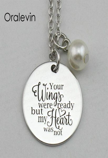 

your wings were ready but my heart was not inspirational hand stamped engraved pendant necklace gift jewelry 18inch 22mm 10pcs lot4859278, Silver