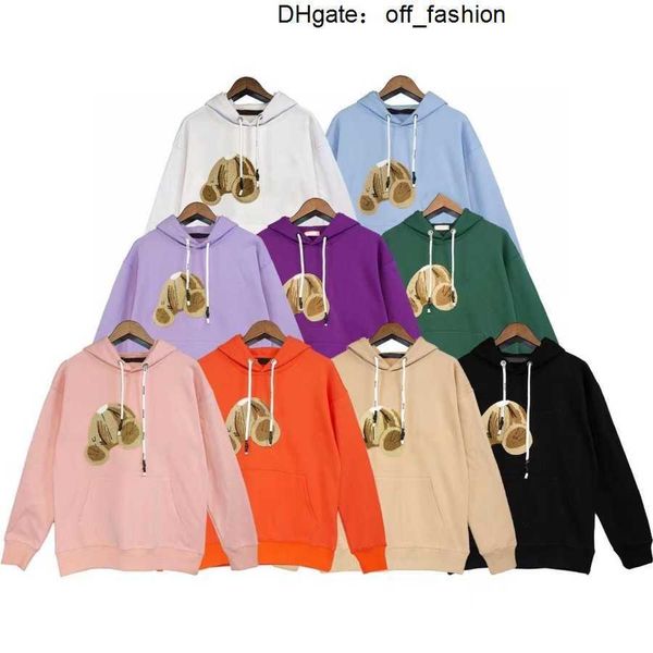 

designer clothing pa men's sweatshirts fashion hoodies palmes angels tassel strap broken head bear navy loose hoodie women's sweat, Black