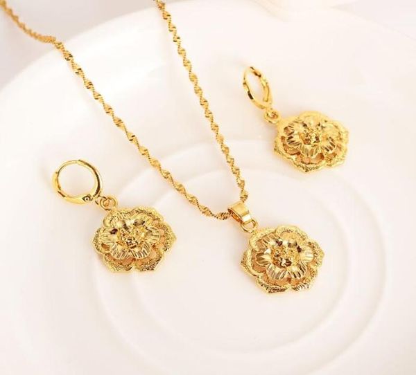 

solid gold filled vintage flower rose jewelry sets pendant necklaces womenafrican jewelry wedding bridal charms party mother8351106, Silver