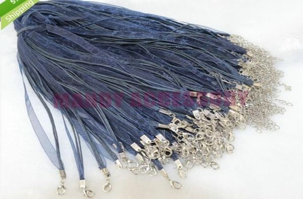 

whole 100pcslots dark blue lobster clasp organza ribbon cord necklaces 43cm for jewelry diy9117402, White;red