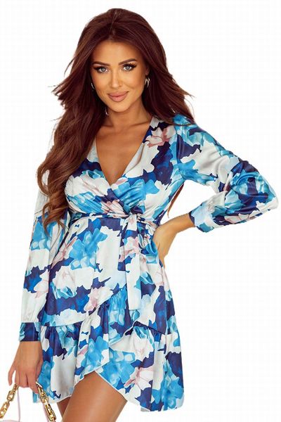 

casual dress abstract floral mini ruffle dresses women lady elegant, Black;gray