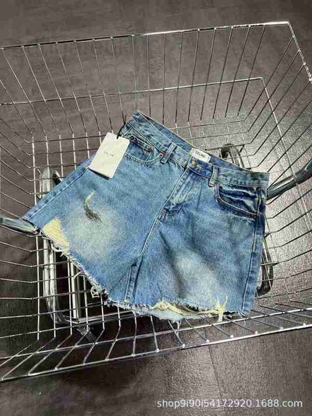 

women's jeans designer summer new back embroidered perforated tassel denim shorts with versatile style slim fit 92rk, Blue