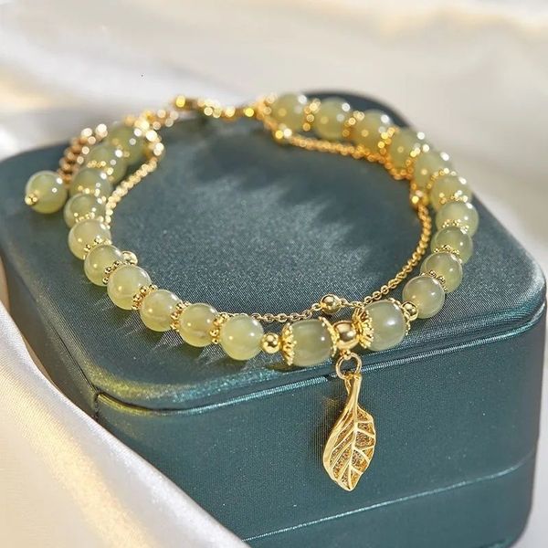 

charm bracelets ventfille gold color for women s hetian jade bracelet leaves double layer jewelry girls gifts drop 230802, Golden;silver