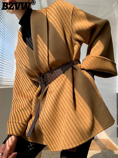 

women blends bzvw cloak double sided coat 2023 autumn winter temperament fashion loose woolen clothing female trend 25x2344 230801, Black