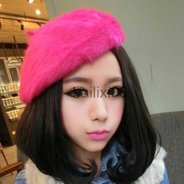 

stingy brim hats autumn winter rabbit fur beret fashion elegant lady painter outdoor shopping fashion warm knitted dome princess hat a99 j23, Blue;gray