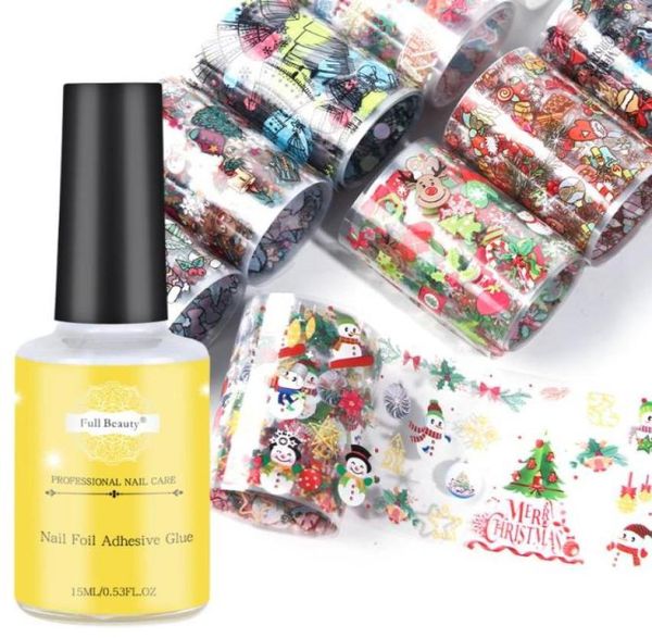 

1 set christmas stickers foils on nails with transfer adhesive glue snowflakes elk new year nail designs sliders sa1534-11427538