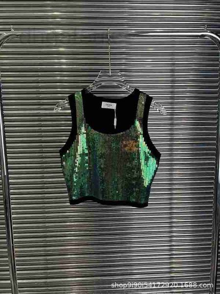 

women's tanks & camis designer summer new heavy industry gradient sequin knitted tank with contrast color craft temperament slim fit bz, White