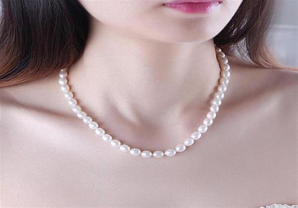 

89mm rice shape natural pearl necklace white pink purple fashion pearl necklace jewelry for women266k9794631, Silver