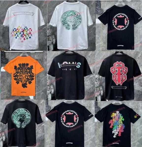 

2023 ch fashion heart men's t shirt designer classic chromes summer brand neck short sleeve sanskrit letter pullover t-shirt horseshoe, White;black