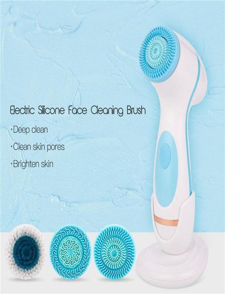 

3 in 1 electric facial cleansing brush silicone rotating face brush deep cleaning skin peeling massager cleanser exfoliation 502776541568