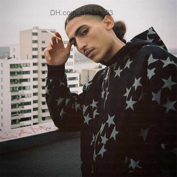 

men's hoodies sweatshirts new hoodie sweatshirt y2k men's hoodie fashion star print zipper long sleeve hoodie gothic jacket coat h, Black