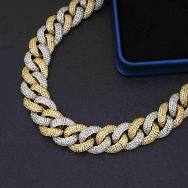 

qianjian jewelry custom hip hop two tone moissanite cuban link chain for men, Silver