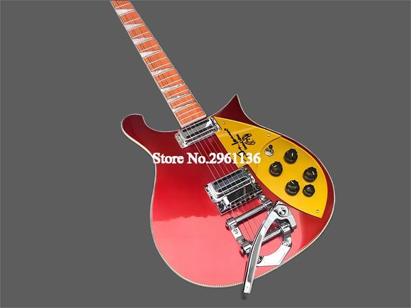 

620 660 6 string metallic red electric guitar checkerboard binding, signature gold sparkle pickguard, lacquer glos
