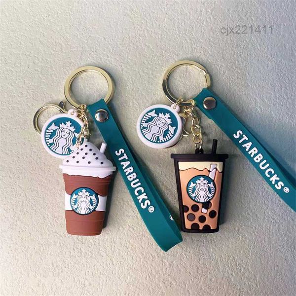 

stereo milk tea coffee cup keychain car key ring ldaq, Silver