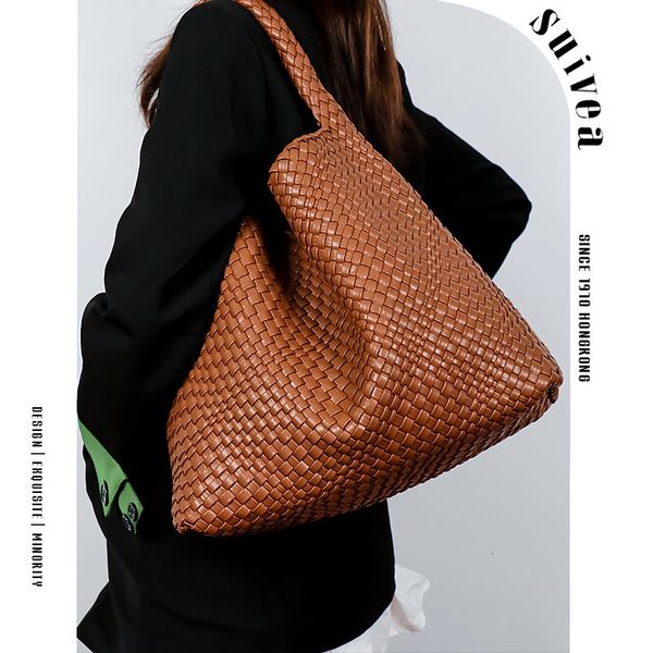 

evening bags woven bag for women vegan pu leather tote bag large summer beach travel handbag and purse retro handmade shoulder bag 230801