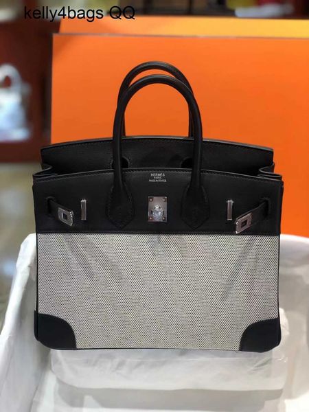 

canvas splice leather h ermess birkins totes bags canvas spliced fashion handbag versatile shoulder