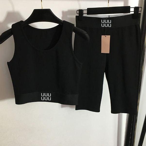 

luxury women tracksuit black sleeveless yoga outfits padded sportswear woman gym tank shorts webbing letter tanks short legging