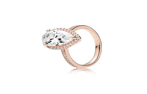 

18k rose gold tear drop cz diamond ring original box for 925 sterling silver rings set for women wedding gift jewelry1547156